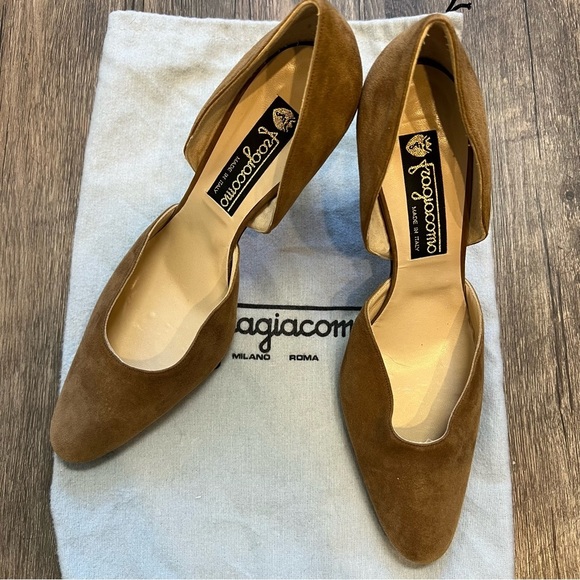 Fragiacomo Vintage High Heel Pumps Brown Suede Leather Slip On Round Toe Shoes 9 - Picture 5 of 15